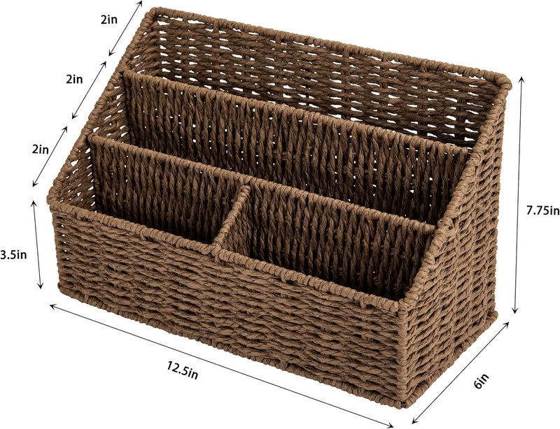 DINGTAI Woven Mail Organizer, Mail Organizer Countertop, Natural Tabletop Mail Holder, Rattan Desk Organizer, Boho Office Desk Accessories, Mail Basket for Bill Mail Papers Letters(Brown) - Image 5